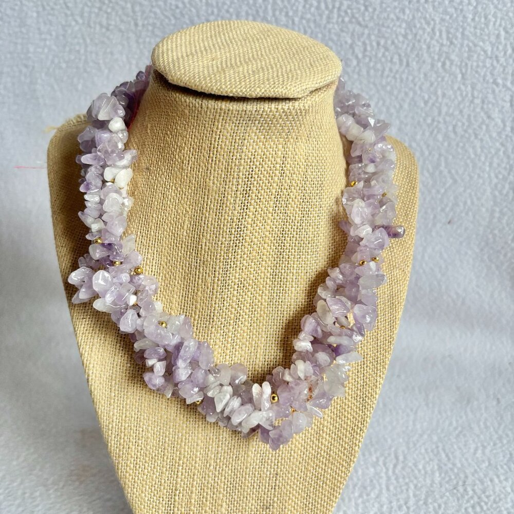 Polished Amethyst 4-Strand Braided Chip Bead Necklace